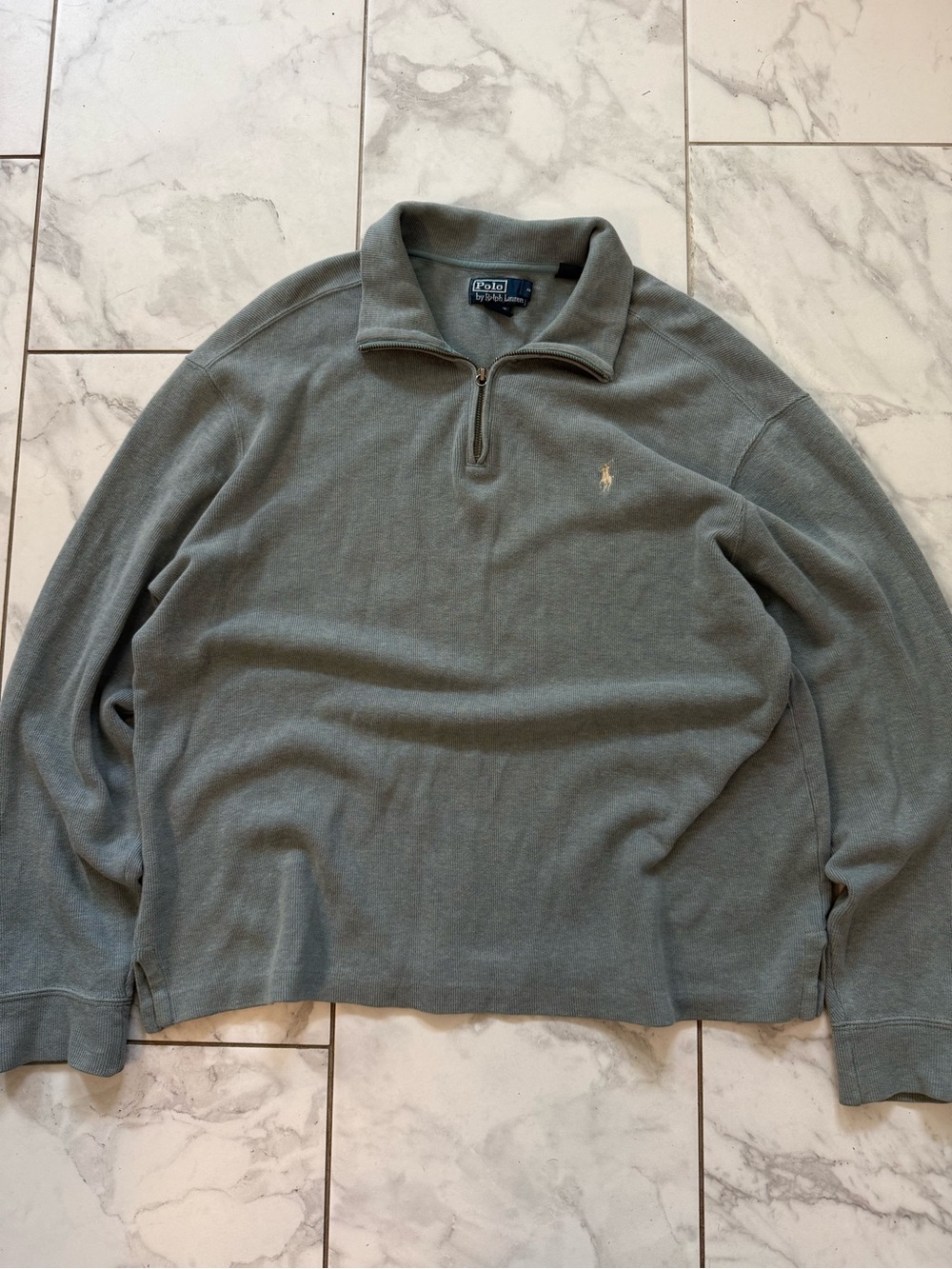 Vintage Polo Ralph Lauren Quarter Zip Ivory Pony Estate Rib Sweater 90s L/XL